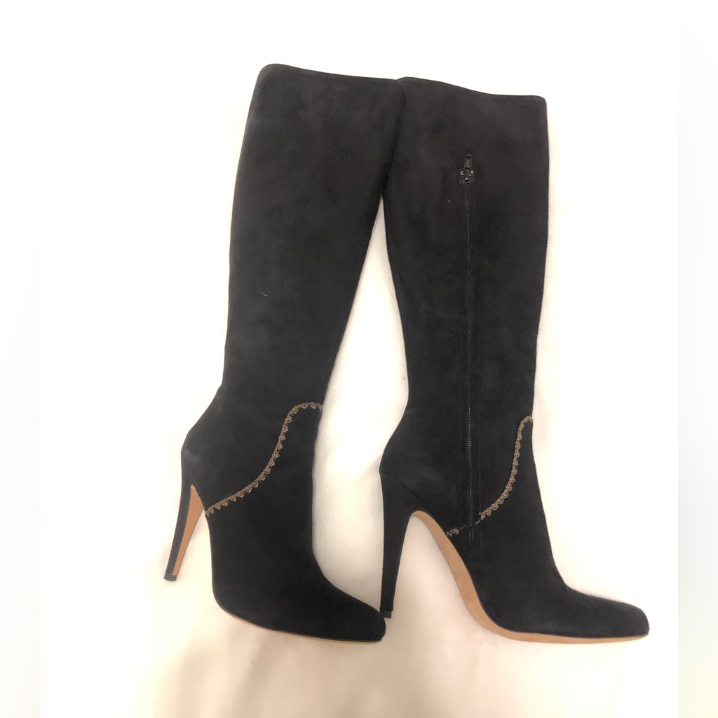 L’agence Black Suede Knee High Zip Up Boots Size 39 Mk